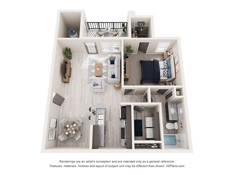 3-D Rendering of a 1-Bedroom, 1-Bathroom Home at Laurel View Apartments in Concord, NC